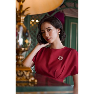 EDINI - D1229 Đầm xếp eo cổ tròn