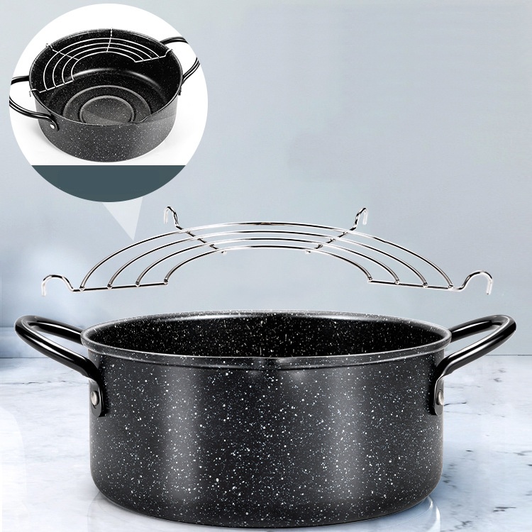 Nồi chiên chống dính sâu lòng kiểu Nhật Bản size 20cm vân đá kèm vỉ lọc để ráo dầu inox