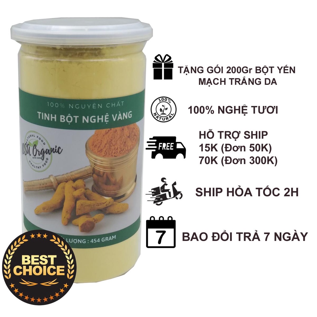 [Tặng 200Gr bột yến mạch trắng da Úc] 454Gr Tinh bột nghệ vàng nguyên chất - Hỗ trợ dạ dày, tiêu hóa, làm đẹp da