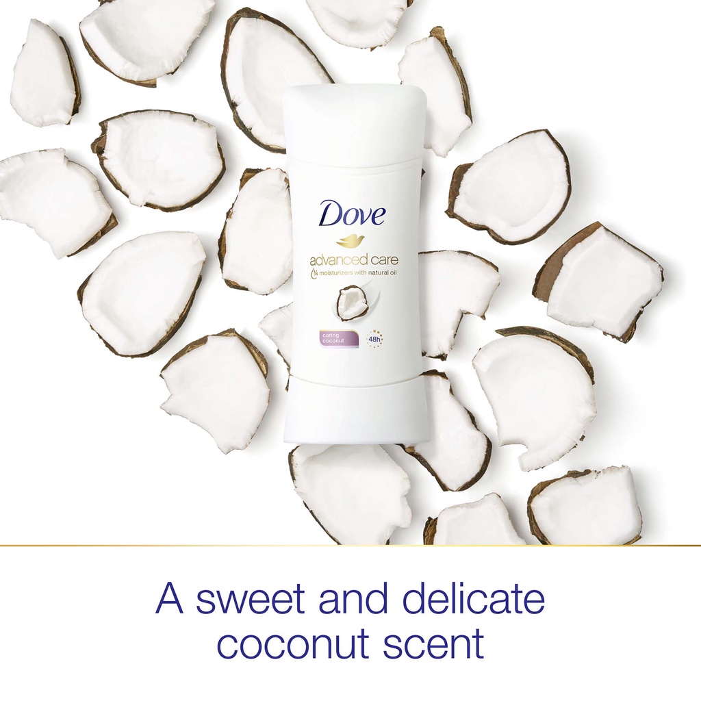 Sáp Lăn Khử Mùi Dove Advanced Care Antiperspirant Deodorant Stick Caring Coconut, 2.6 Oz.