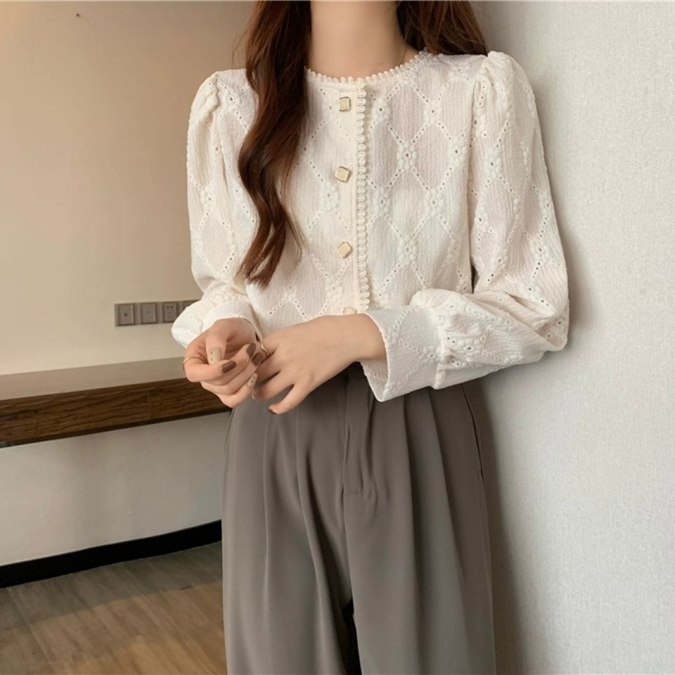 Áo Sơ Mi Tay Dài Phối Ren Phong Cách Pháp Cổ Điển Thời Trang 2022 Cho Nữ