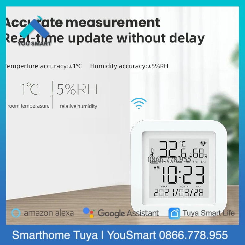 [Mới 2 Trong 1] Đồng Hồ Ẩm Kế Thông Minh WIFI - Tuya SmartLife màn hình LCD 2023