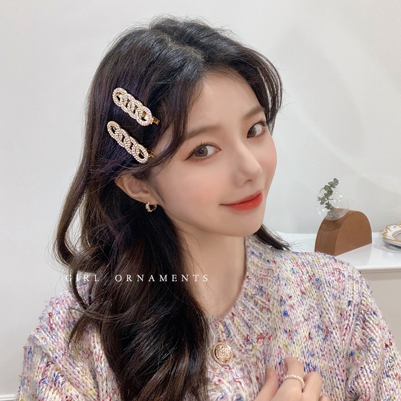 Kẹp Tóc Hình oval Đính Ngọc Trai Lấp Lánh Phong Cách Hàn Quốc Đơn Giản