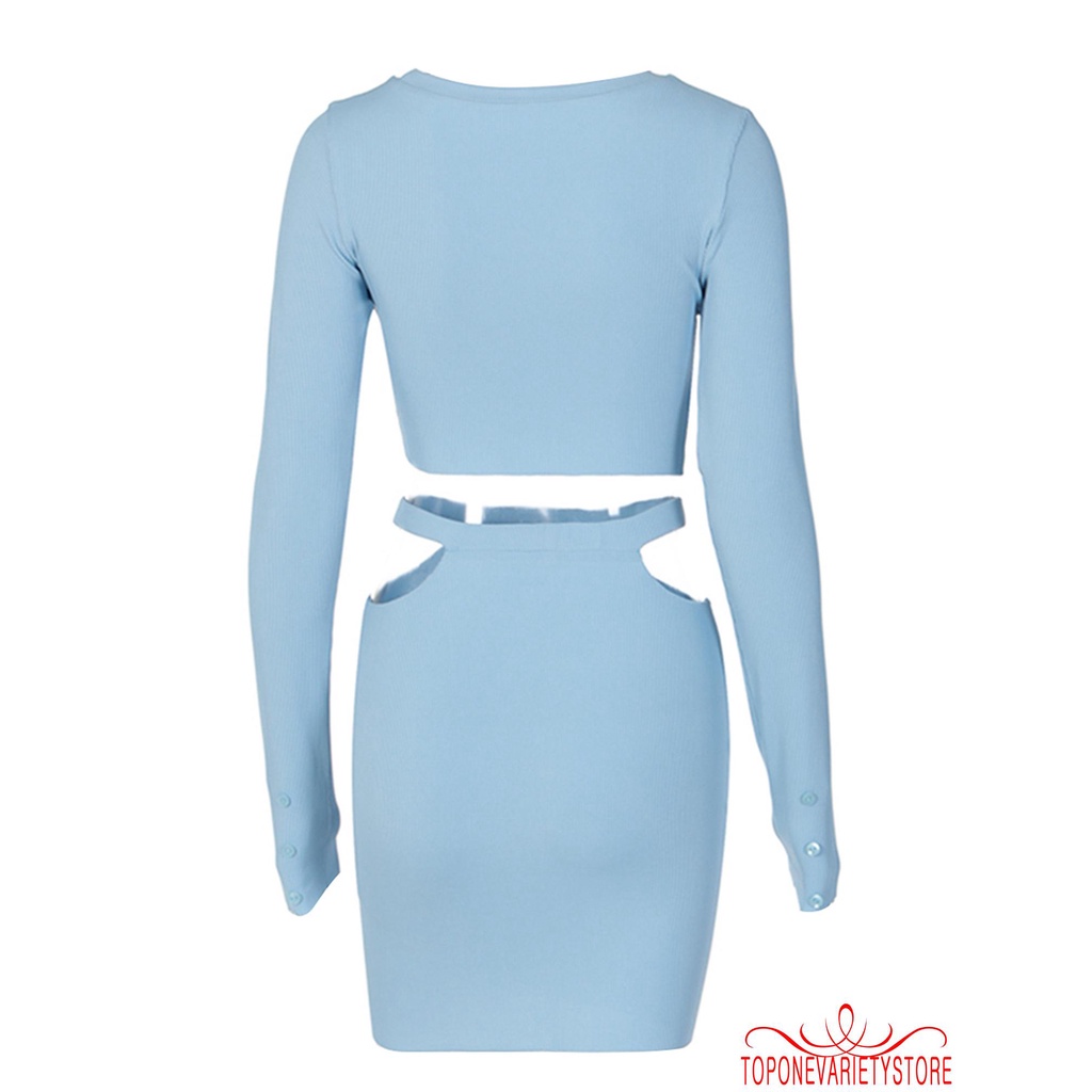 Set Chân Váy Lưng Cao Và Áo Thun Tay Dài Thời Trang Quyến Rũ Cho Nữ