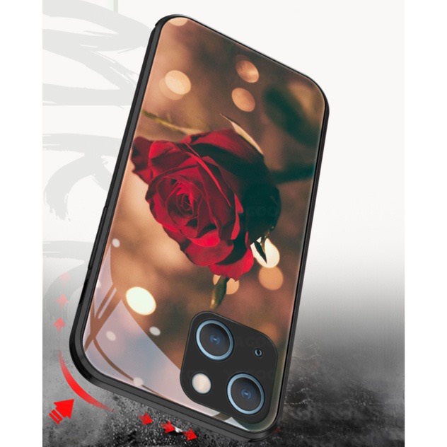 Ốp lưng Điện Thoại Kính Cường Lực In Hình hoa hồng thanh lịch cho iphone 6,7,8,X,11,12,13 pro max, xs max 7 plus, 11 pro