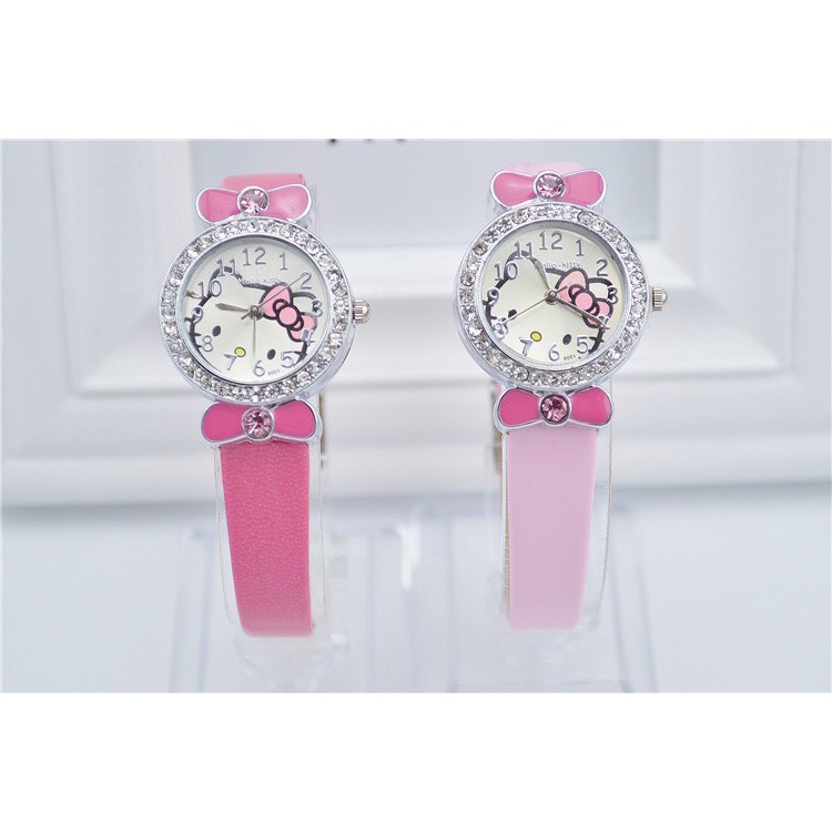 Dh6001 Đồng hồ hello kitty bé gái 6-12Y dây da đính đá cao cấp hàng nhập - giá 120k