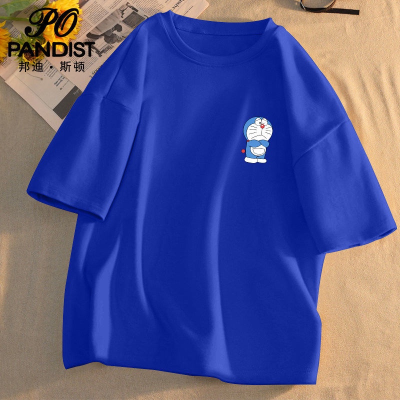 Áo Thun Tay Ngắn Dáng Rộng Vải Cotton Thoáng Khí In Hoạt Hình Doraemon Thời Trang Mùa Hè Cho Nam