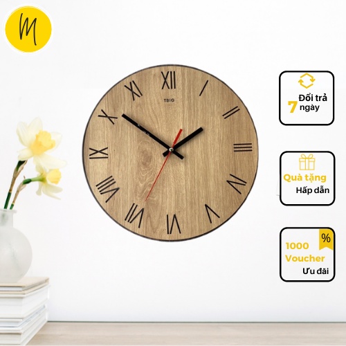 Đồng hồ gỗ treo tường Classic Mitigeni số la mã độc đáo trang trí phòng cực đẹp