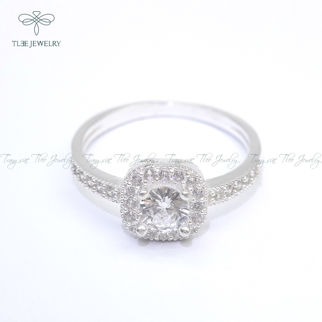 Nhẫn bạc nữ TLEE mặt vuông viền đính đá cao cấp NCJ A0153