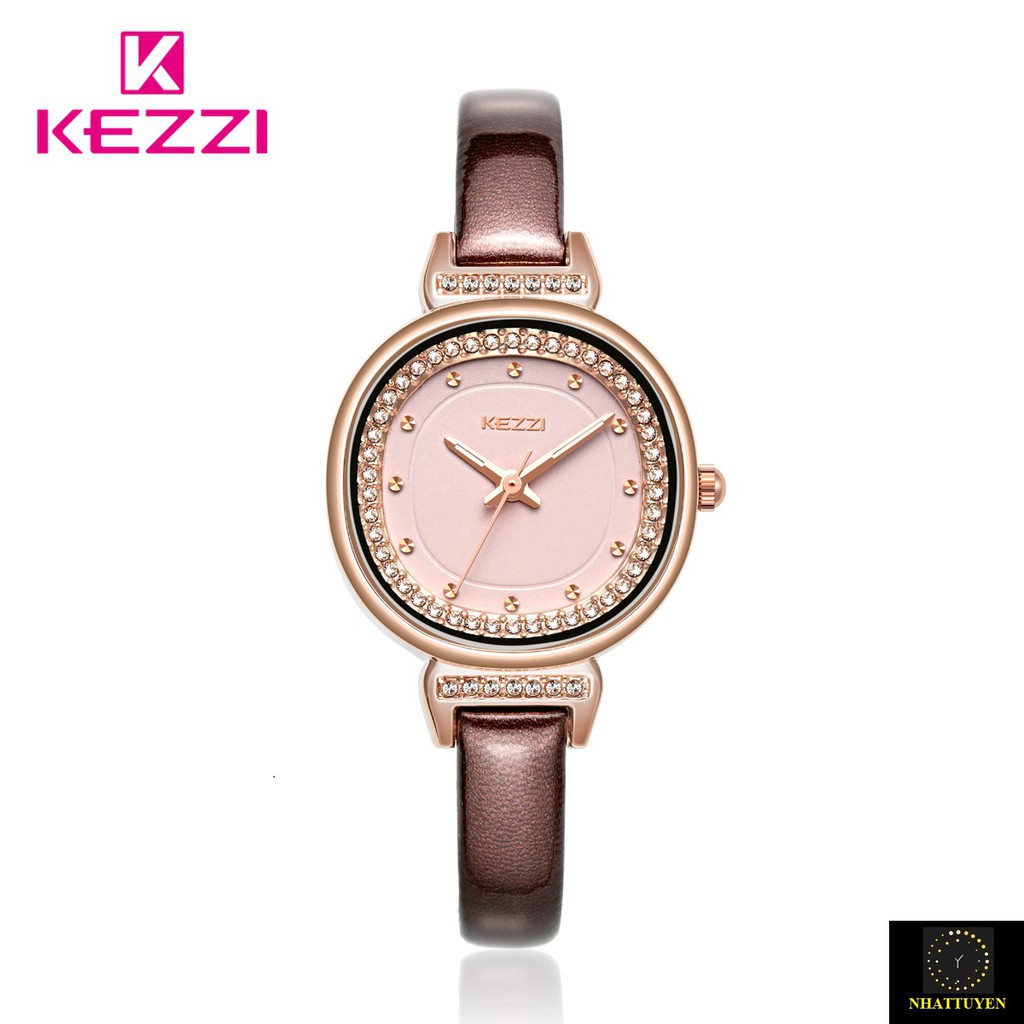 [ xả kho ] ĐỒNG HỒ NỮ KEZZI 1708, DÂY DA CAO CẤP, MẶT ĐÍNH DÁ