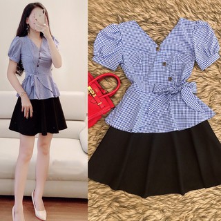 Áo kẻ nơ eo cho người béo mập - ABEO117