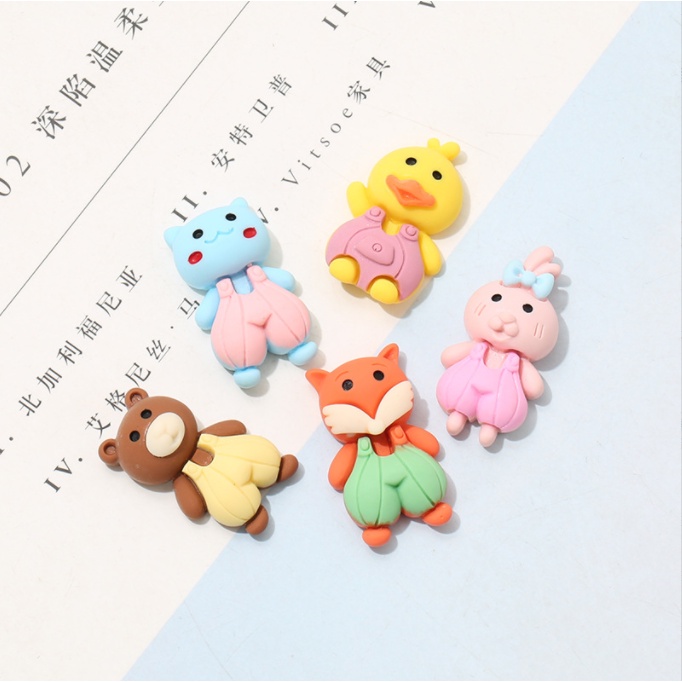 Sticker jibbitz gắn dép sục Crocs hình gấu nâu, thỏ hồng, cáo đỏ, vịt vàng