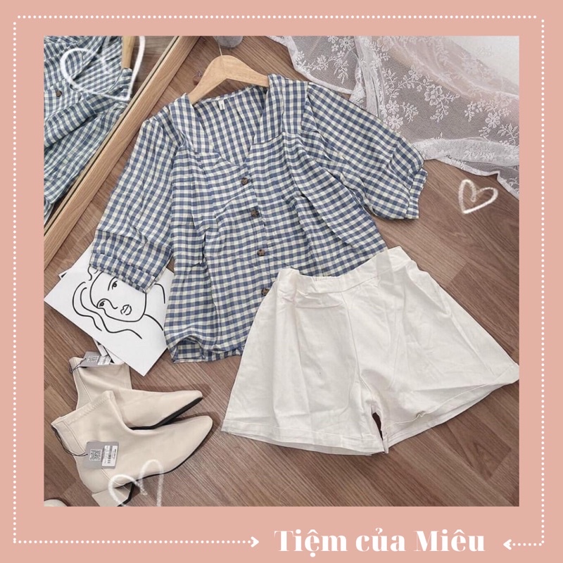 SET ULZZANG ÁO BBD CARO MIX QUẦN SOOC TRẮNG | BigBuy360 - bigbuy360.vn