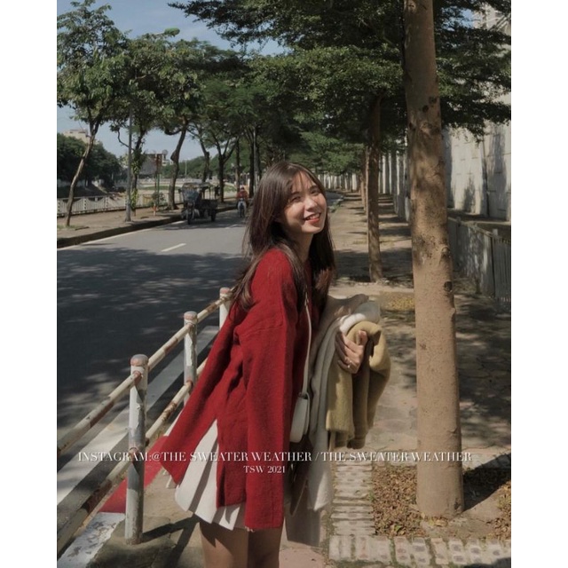 Áo len trơn lông thỏ mịn cổ tròn basic xẻ tà ulzzang màu vintage HQ - Áo len đỏ Noel, Tết lễ hội Yena Closet 8729