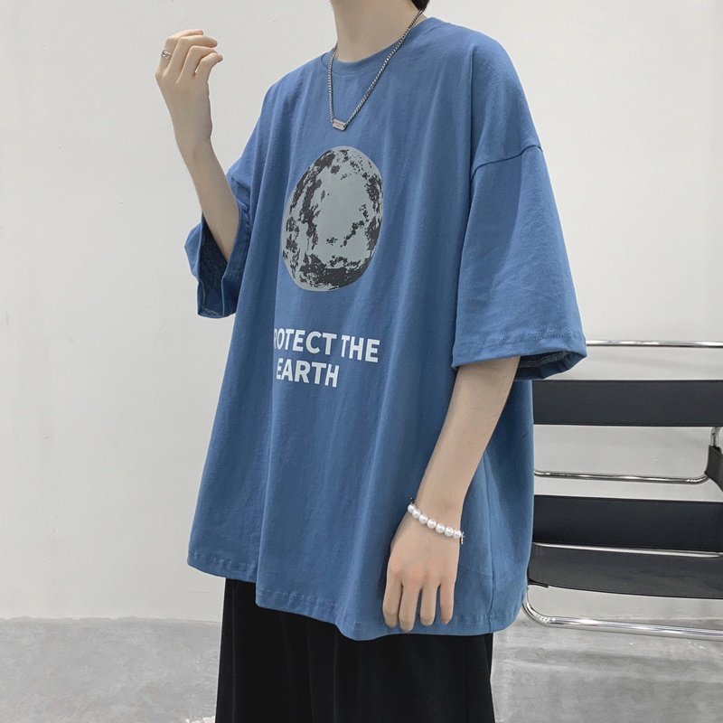 Áo Thun Unisex In Hình Trái Đất Dành Cho Cặp Đôi - Myndi_clothes - Áo Phông Form Rộng Chất Cotton Thoáng Mát Mặc Đi Chơi, Đi Tập Thể Thao