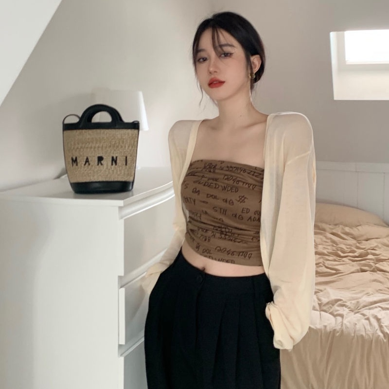 Áo Lửng Mỏng Sát Nách In Chữ Thời Trang Mùa Hè Quyến Rũ Cho Nữ