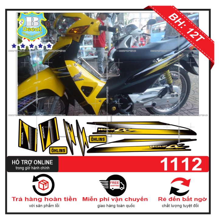 ( Quí khách vui lòng mang ra tiệm cho thợ dán ) Tem wave 2016 vàng đen