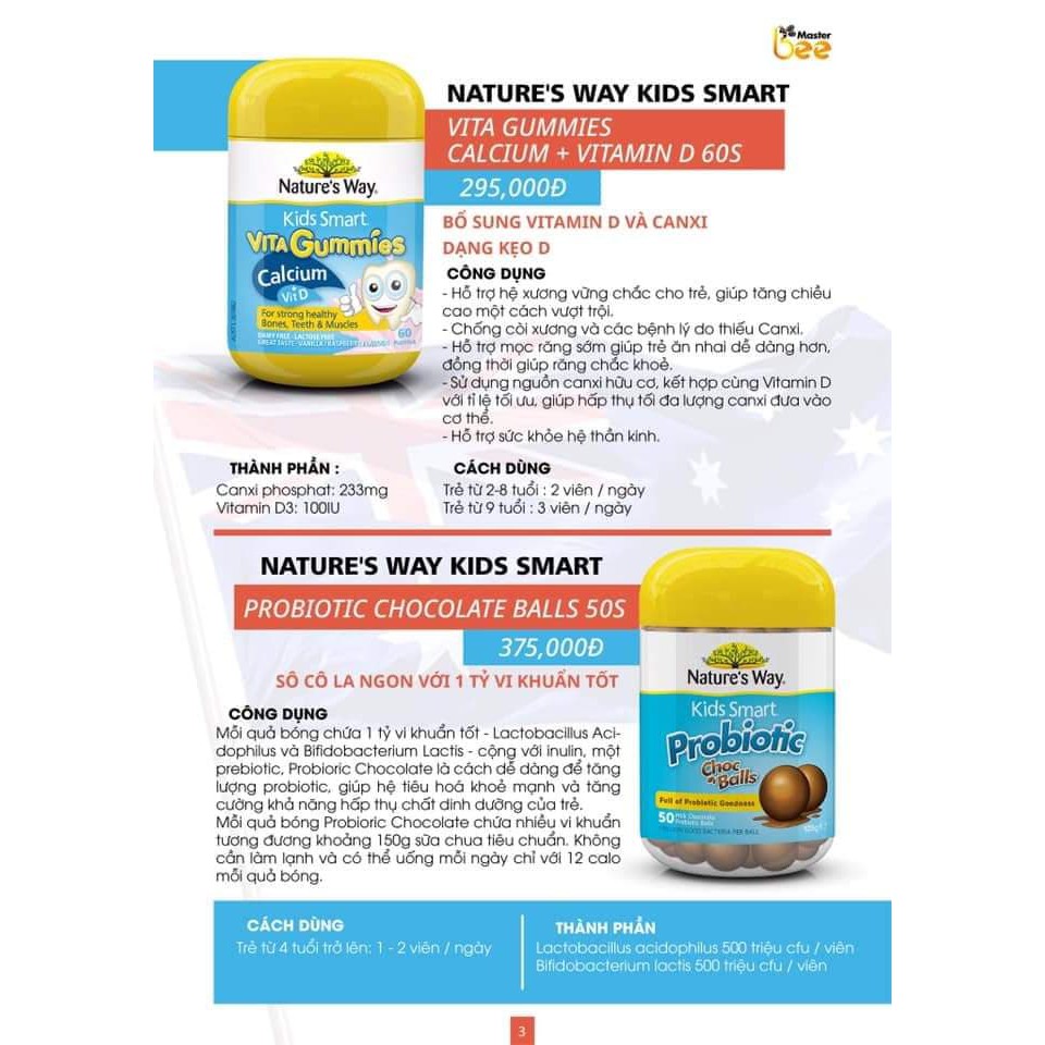 Kẹo Dẻo Canxi Cho Bé Nature’s Way Kids Smart Vita Gummies Calcium + Vitamin D 60 Viên