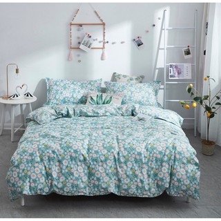 Bộ chăn ga và vỏ gối cotton poly mẫu hoa trắng đỏ vàng