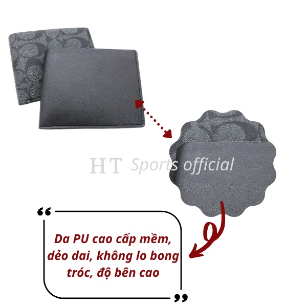 Bóp ví da HT Sports gập đôi đựng tiền đựng thẻ tiện lợi, siêu bền thời trang cá tính dành cho nam