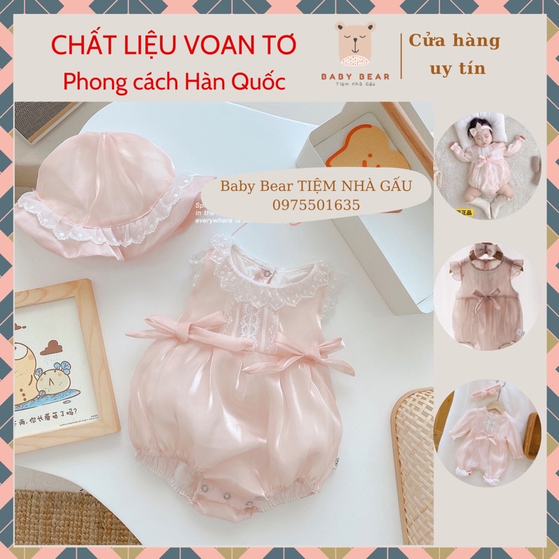 HÀNG CAO CẤP-Body voan tơ nhũ váy công chúa dài tay dài chân tặng kèm băng đô vải tơ lụa mềm mại cho bé