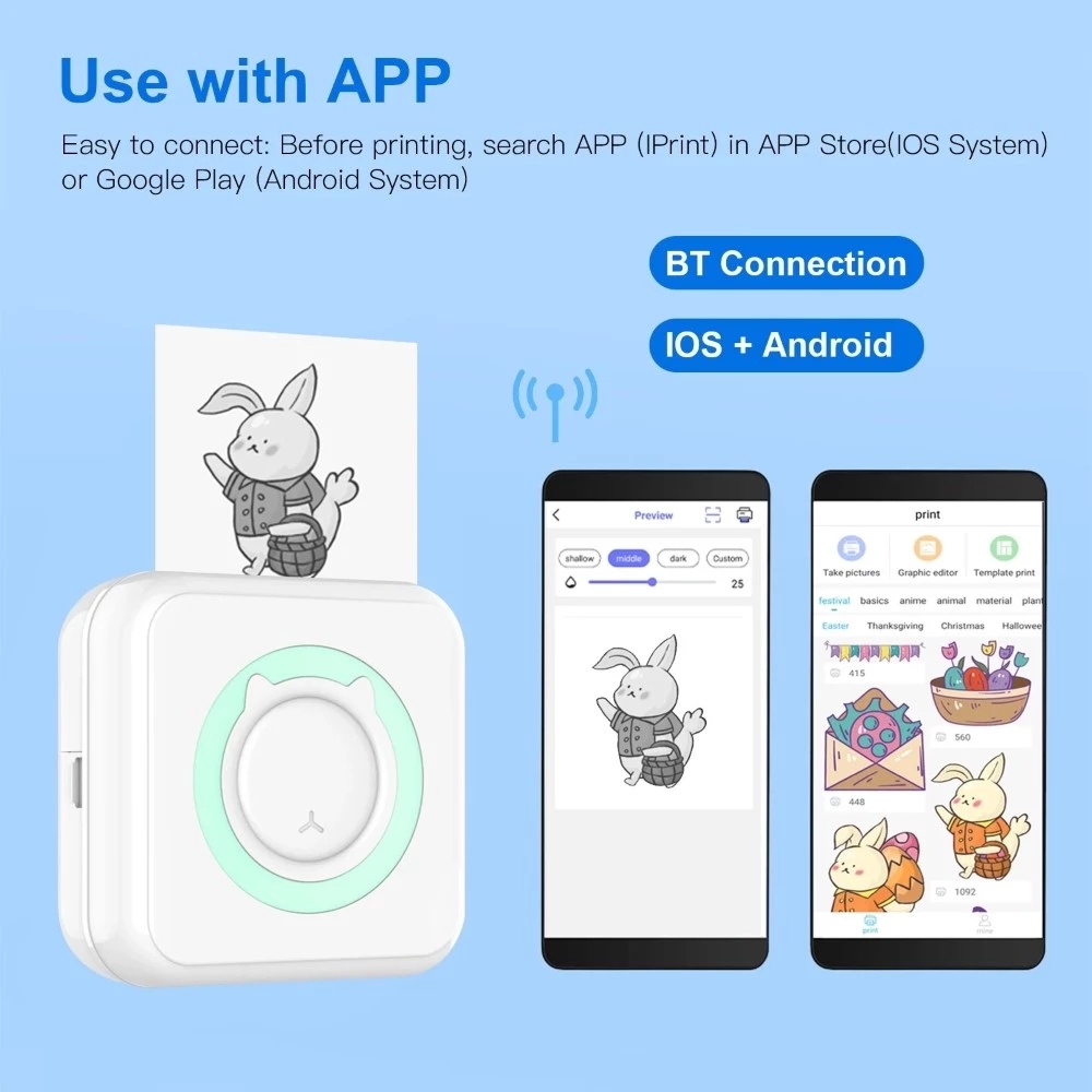 Máy In Nhiệt Mini cầm tay Bluetooth dành cho nhân viên văn phòng và sinh viên siêu dễ thương