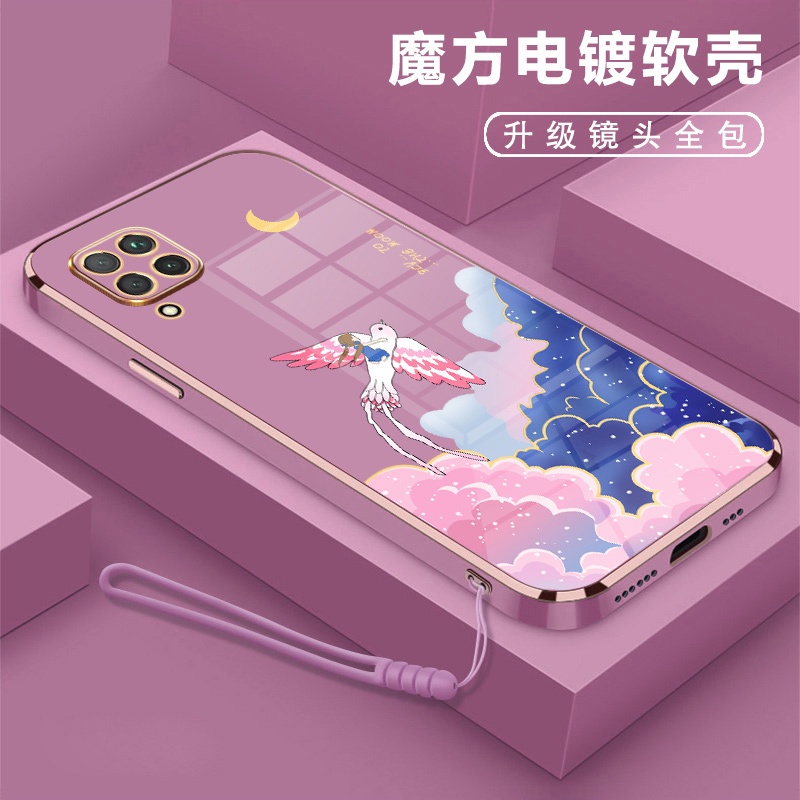 Ốp Điện Thoại Viền Mềm Mạ Điện In Hoạt Hình Kèm Dây Đeo Cho Huawei y7a nova 7i nova 5t nova 3i nova 8i