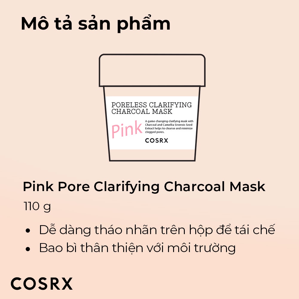 Mặt nạ than COSRX Poreless Clarifying Charcoal Mask Pink 110g giảm bã nhờn