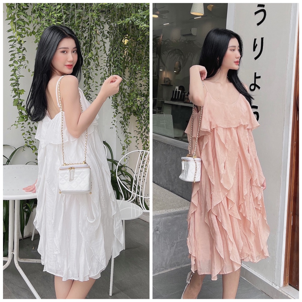 Váy 2 dây suông bèo dọc thiết kế ( 4 màu)