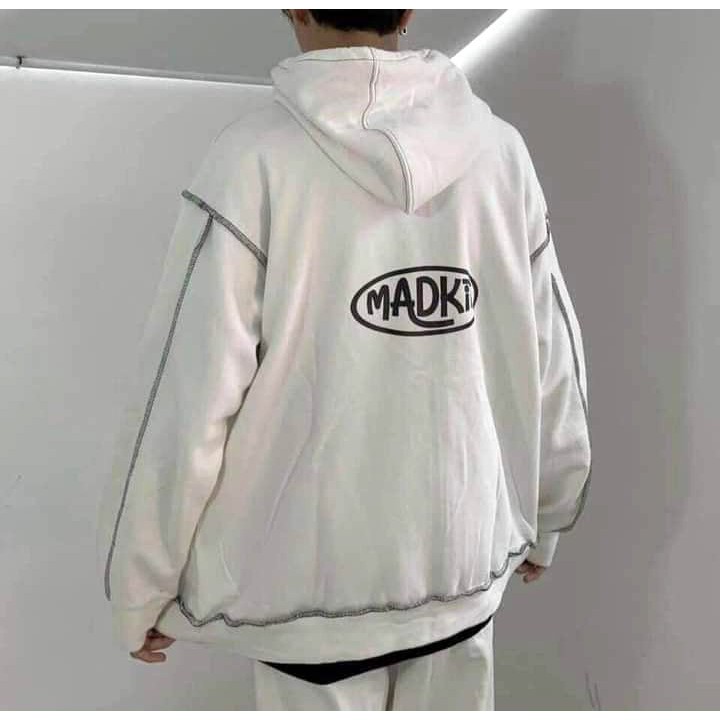 Áo khoác hoodie nỉ bông Madkit unisex Cheapy có mũ khóa kép zip form rộng đen trắng nam nữ hàn quốc thu đông local brand