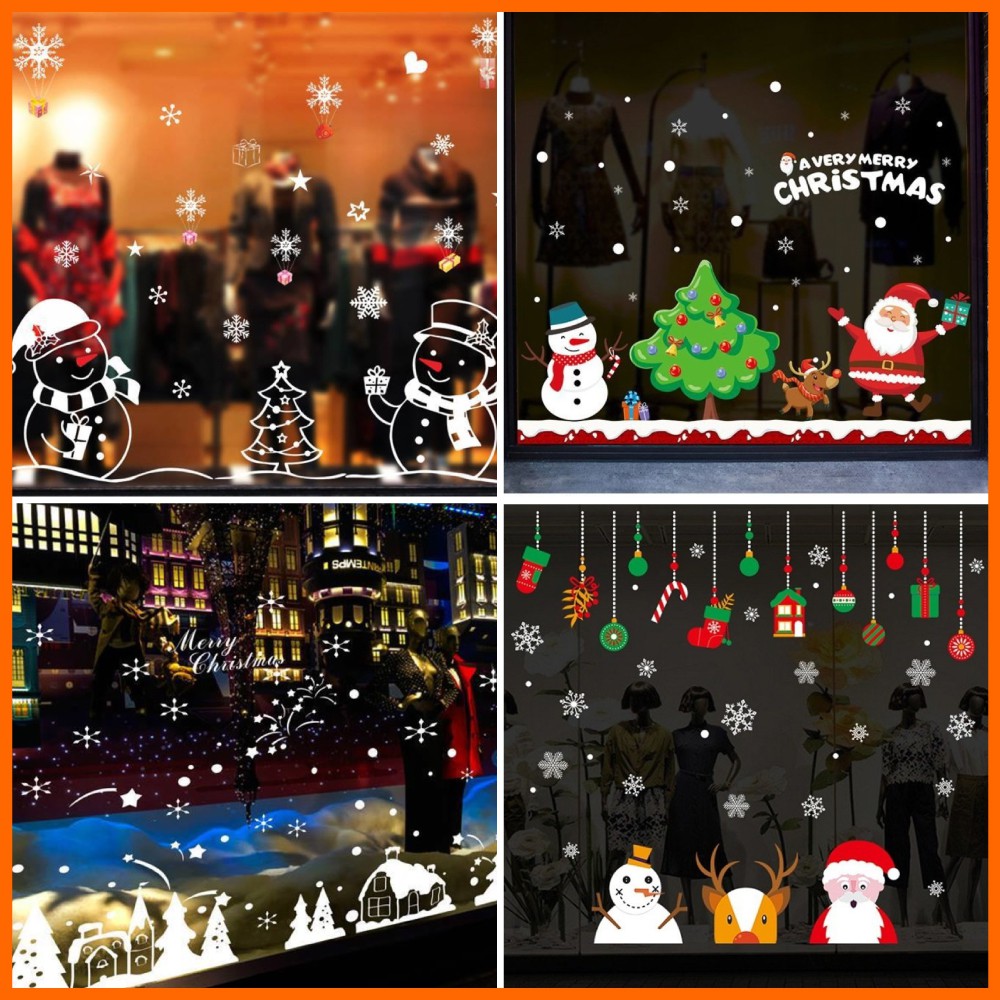 Decal trang trí noel trên cửa kính đẹp nhiều mẫu màu sắc nét - Giấy dán kính trang trí noel có keo sẵn dễ dán TPHCM