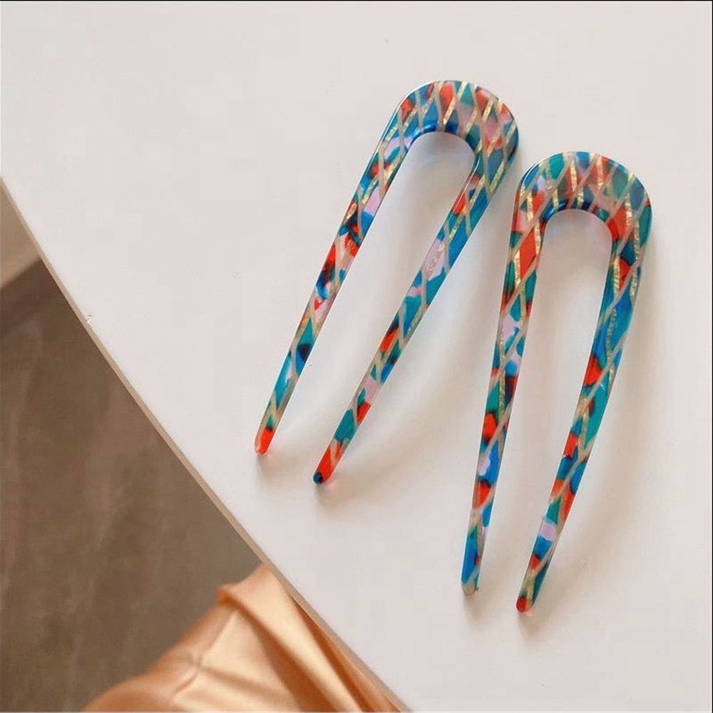 Trâm cài tóc hình chữ U họa tiết sọc caro phong cách Hàn Quốc cổ điển đơn giản cho nữ BACK2LIFE