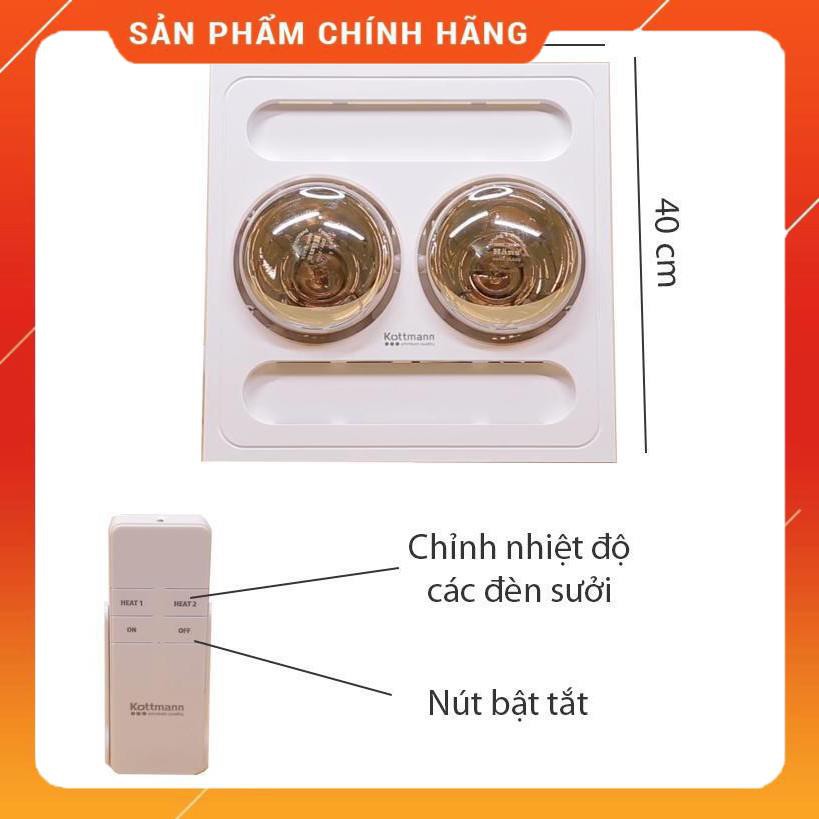 [Hỏa tốc 1 giờ] [FREESHIP] Đèn sưởi 2 bóng Kottmann âm trần có điều khiển từ xa K9-R - Hàng cao cấp - BH 12 tháng