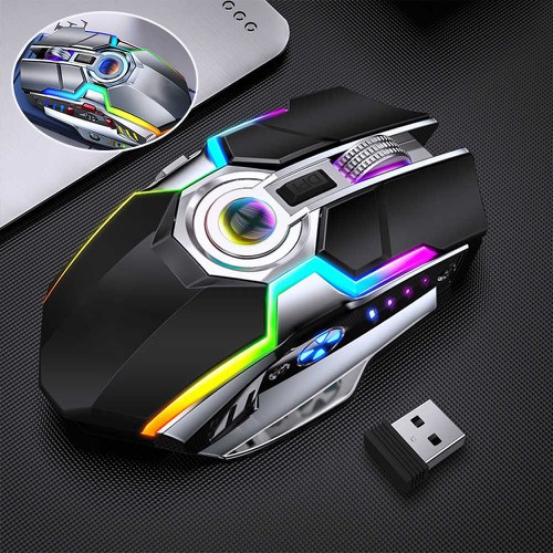 [MOUSEGAMING] Chuột A5 Không Dây Chơi Game Sạc Pin Im Lặng Ergonomic 7 Phím Đèn Nền RGB 1600 DPI