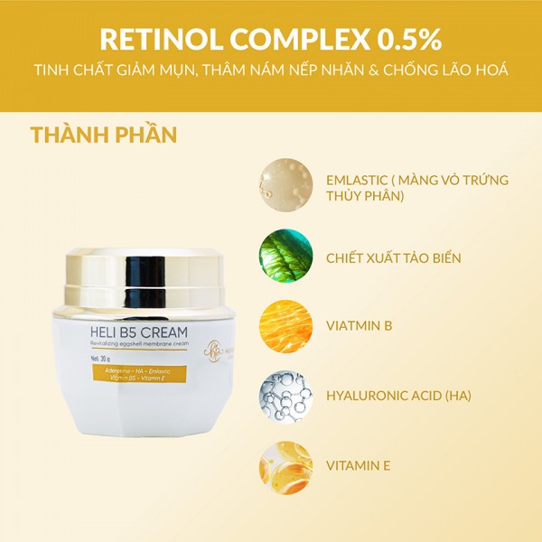 Bộ combo tái sinh Huyền Phi chính hãng gồm Retinol Huyền Phi Complex 0.5% và Kem phục hồi Heli B5 Huyền Phi