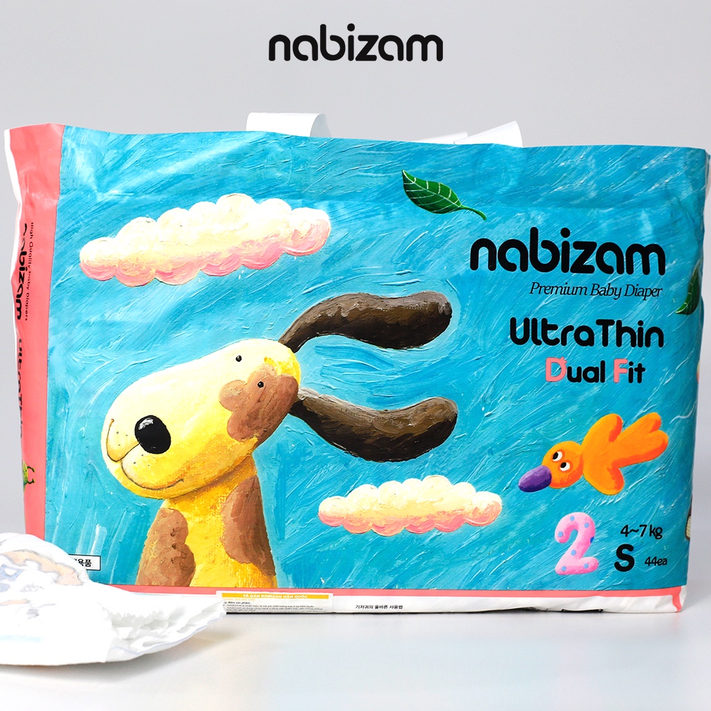 Combo 2 Bịch Bỉm Dán NABIZAM UltraThin Nội Địa Hàn 3 Lớp Siêu Mỏng Size S Cho Bé Từ 4-7kg, 44 Miếng/Bịch