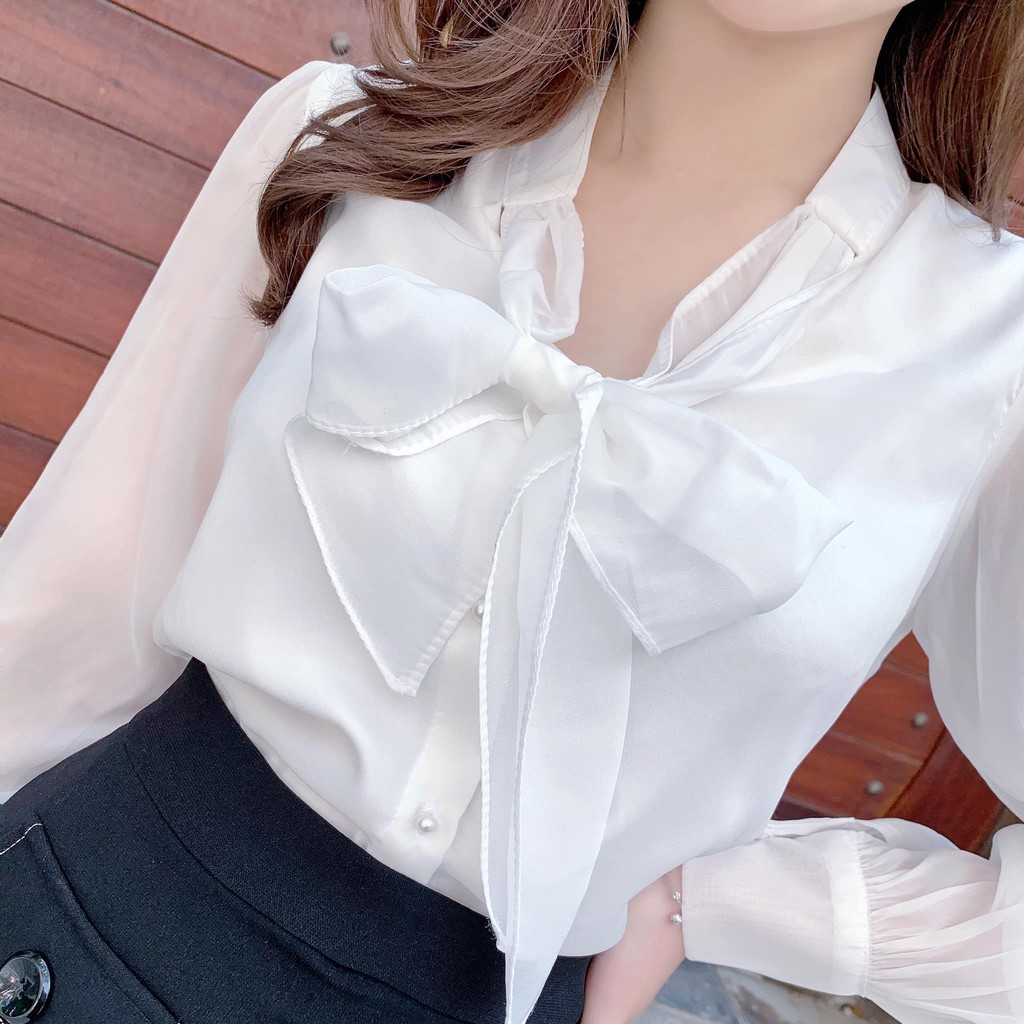 Áo sơ mi nữ cột nơ xinh xắn
