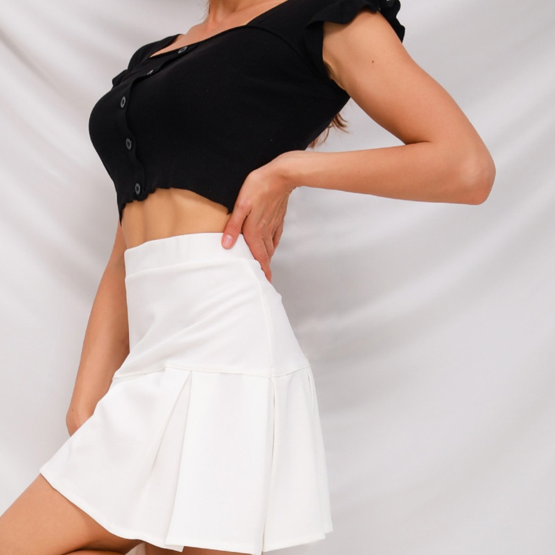 Chân Váy Chữ A Lưng Cao Xếp Ly Màu Sắc Đơn Giản Thời Trang Mùa Hè Cho Nữ