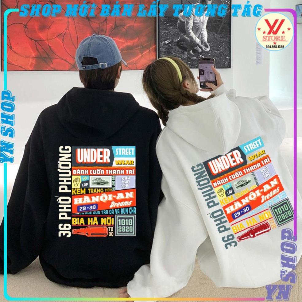 Áo hoodie nỉ UNISEX Nam Nữ- In Hình Local Brand-Áo sweater LOGO under Hà Nội 36 Form Rộng mẫu trend 2021-Mũ 2 lớp !