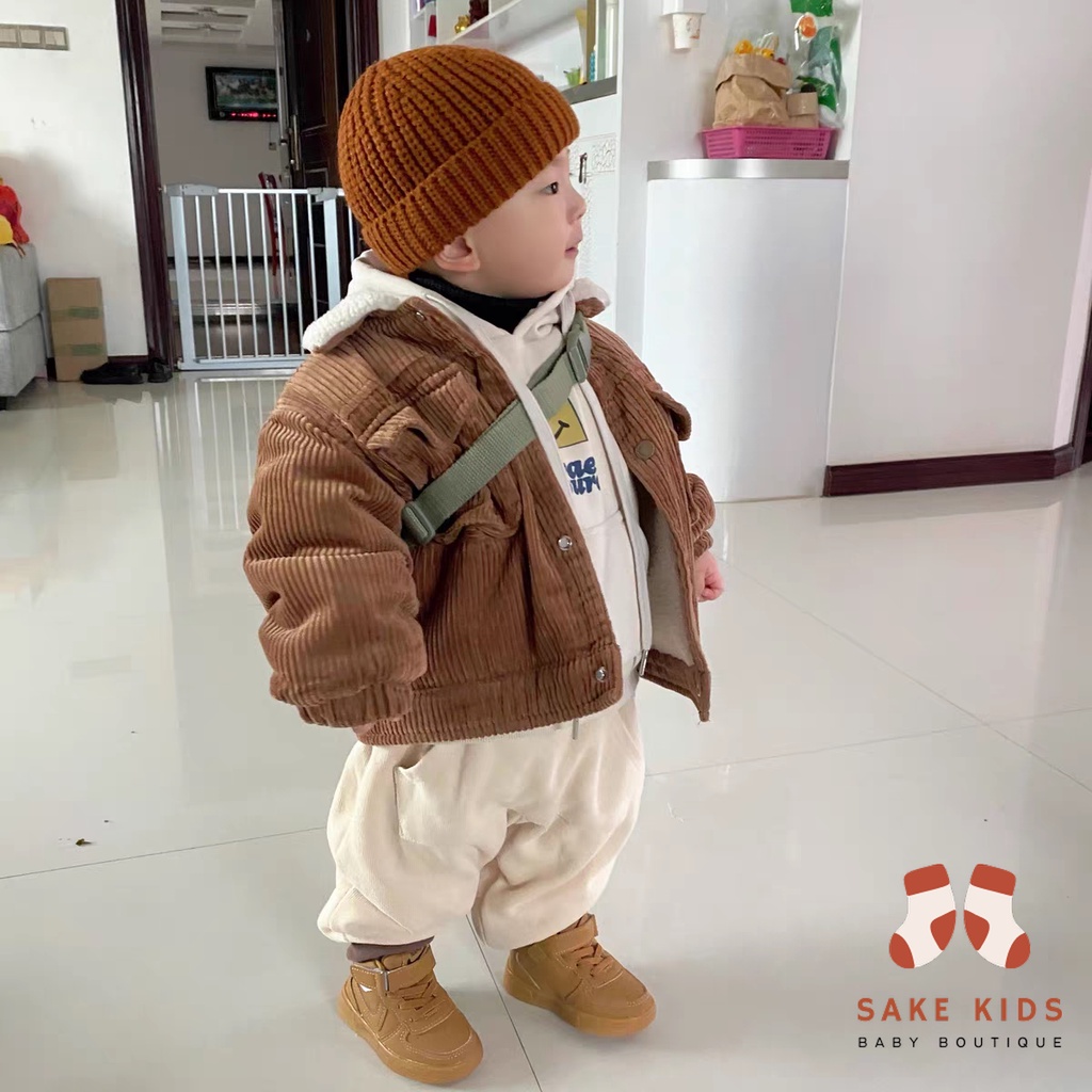 Giày thể thao bé trai và bé gái cao cổ da mềm đế cao su nhẹ êm có quai dán phối dây chống trơn trượt M8778