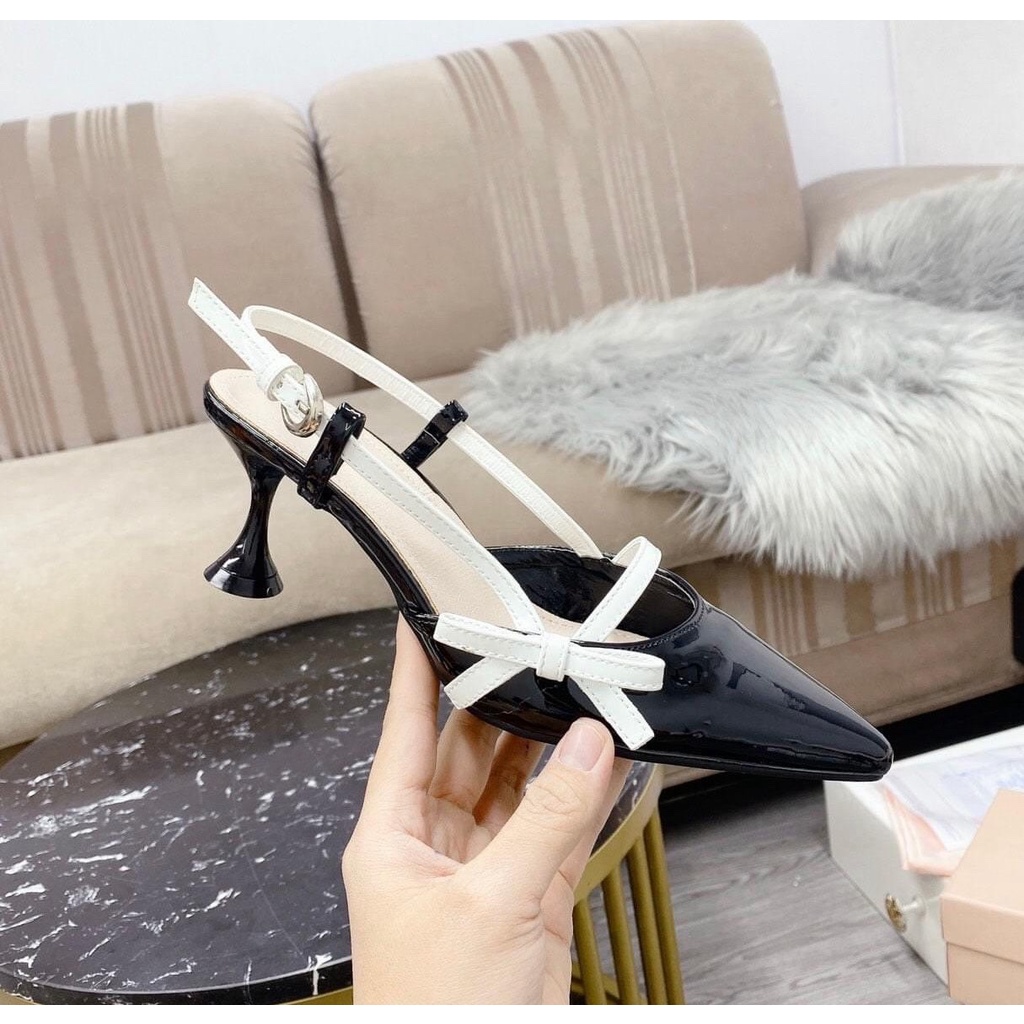 Giày cao gót nữ đế vuông nơ viền cạnh sandal cao gót pra đế vuông nơ xinh xinh E522