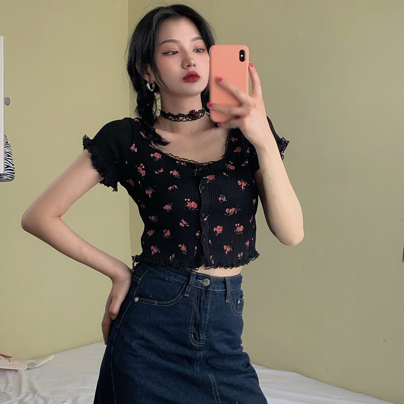 Áo Cardigan Dệt Kim Tay Ngắn Cổ Tròn Phối Ren Hoa Thời Trang Cho Nữ | BigBuy360 - bigbuy360.vn