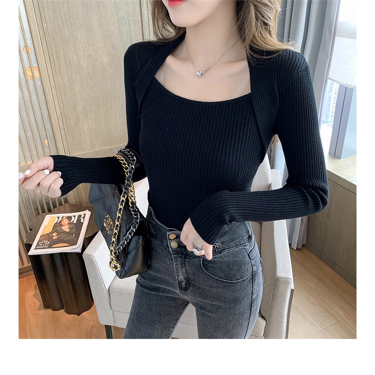 SUXI Áo Len Dệt Kim Tay Dài Cổ Vuông Thời Trang Hàn Quốc Phong Cách Mới Dáng Ôm Sang Trọng Dành Cho Bạn Nữ