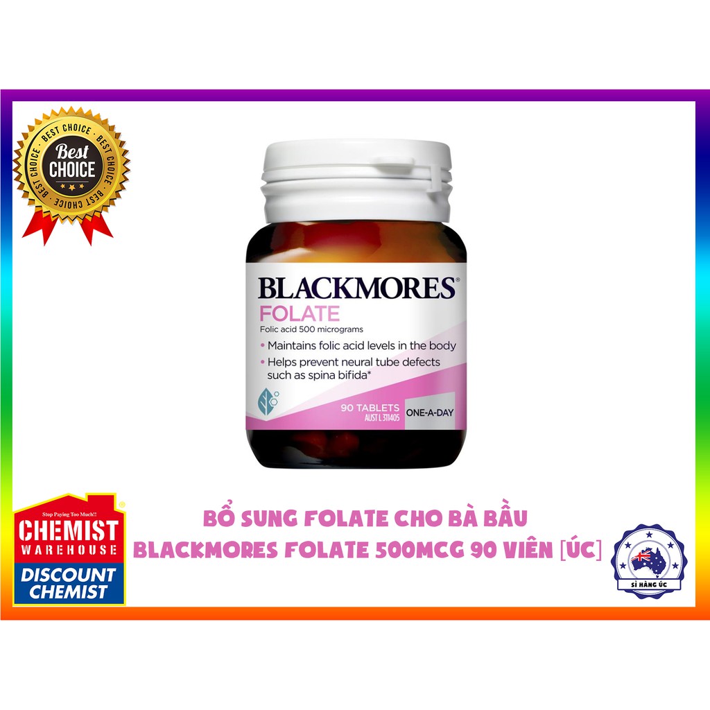 Bổ sung Folate cho bà bầu Blackmores Folate 500mcg 90 Viên [ÚC}