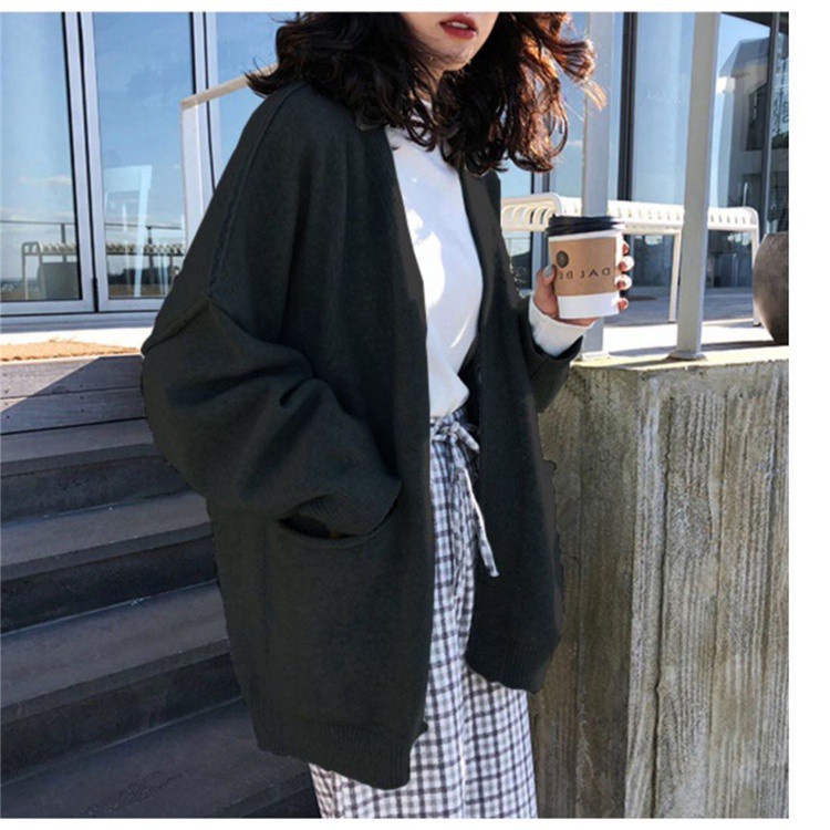 Áo khoác cardigan dệt kim cổ chữ V dày kiểu dáng rộng rãi thời trang thu đông cho nữ
 | BigBuy360 - bigbuy360.vn