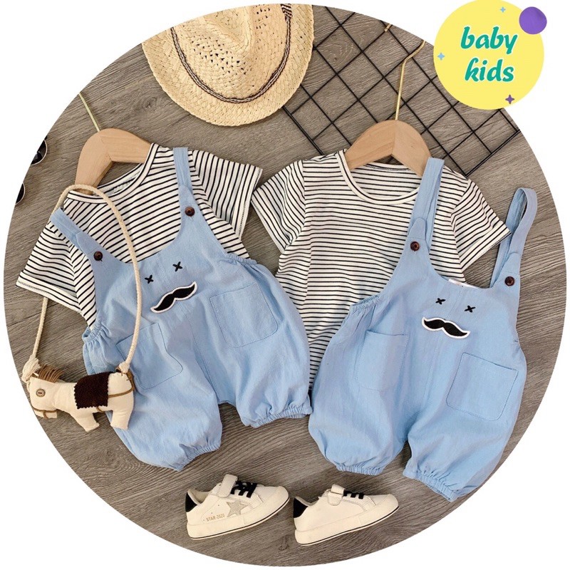 Set yếm bò áo kẻ cho bé trai