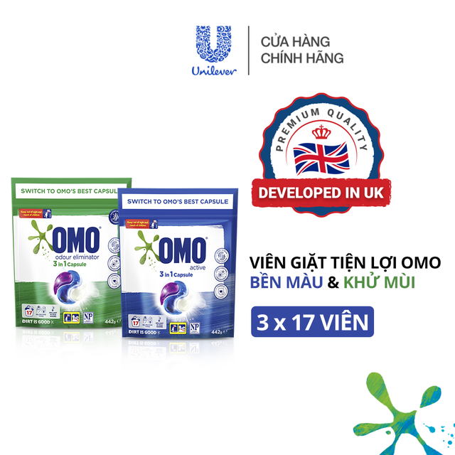 Combo 3 Túi Viên Giặt Tiện Lợi OMO Công Nghệ Anh Quốc (17 Viên/Túi)