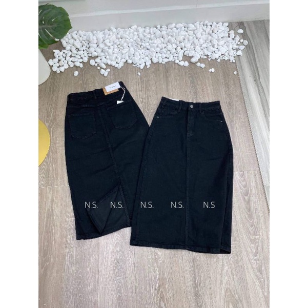 Chân váy jeans dài xẻ sau hàng QCL1