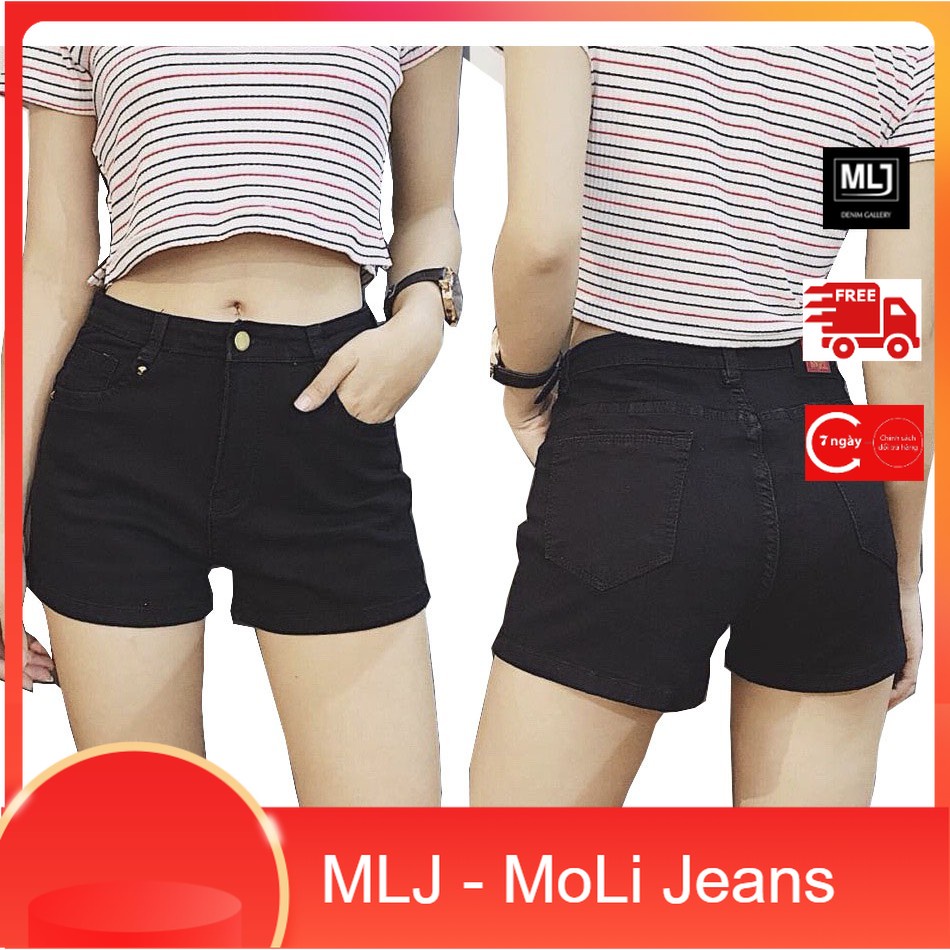 Short jean nữ BIGSIZE màu đen/ xanh đậm đơn giản, lưng cao dãn mạnh, dành cho người béo