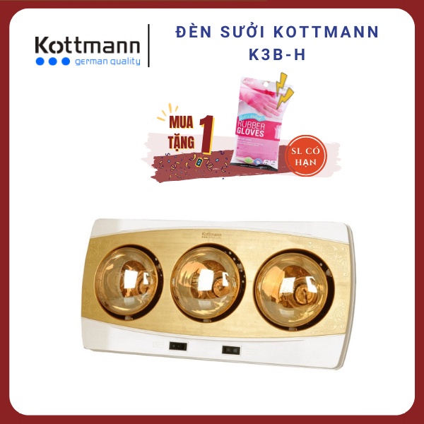 Đèn sưởi Kottmann K2B-H | K3B-H | K2B-Q | K3B-Q | K2B-HW-G - Tặng găng tay cao su tự nhiên Lock
